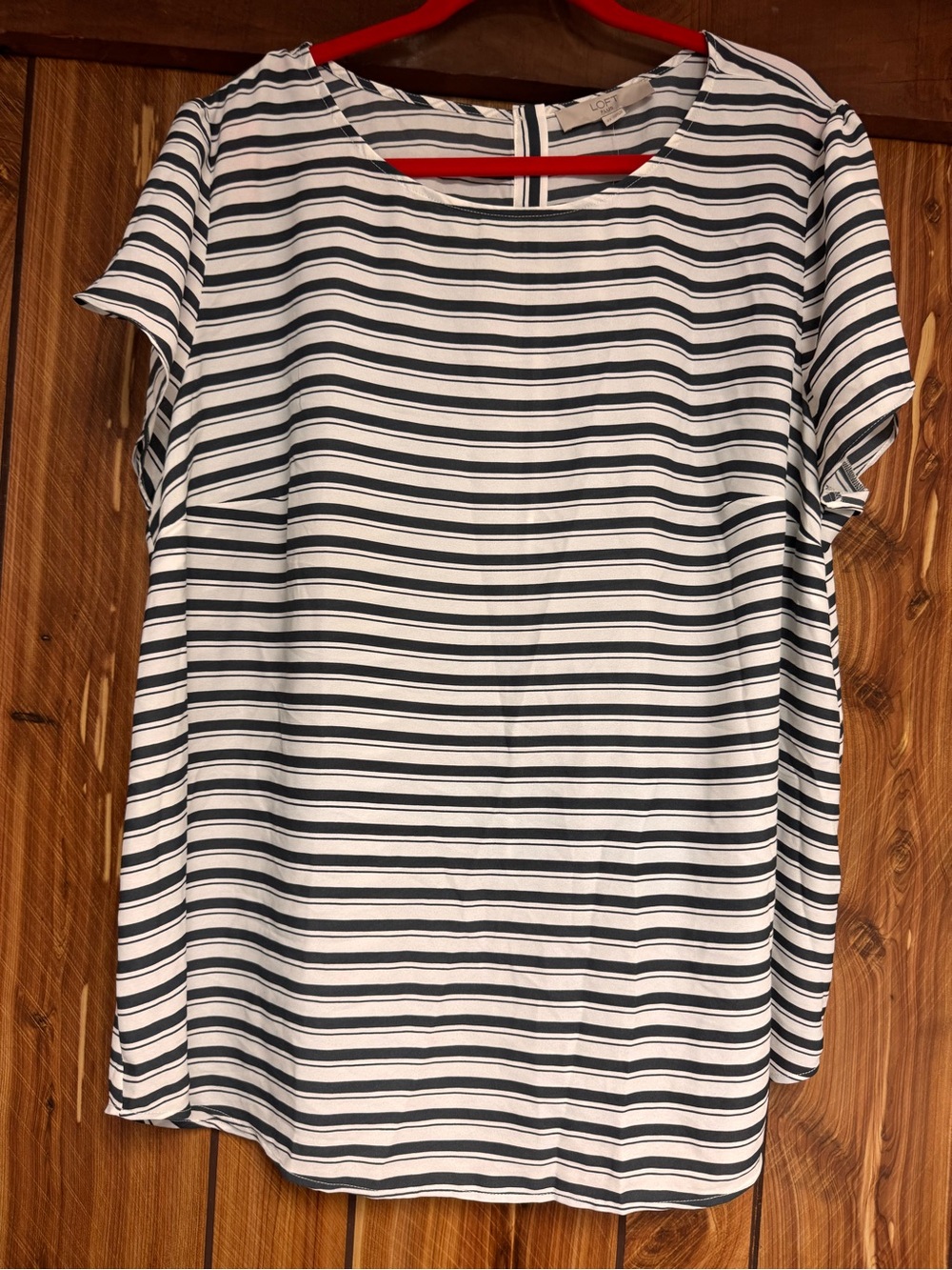 LOFT Navy and White Striped Short Sleeve Blouse